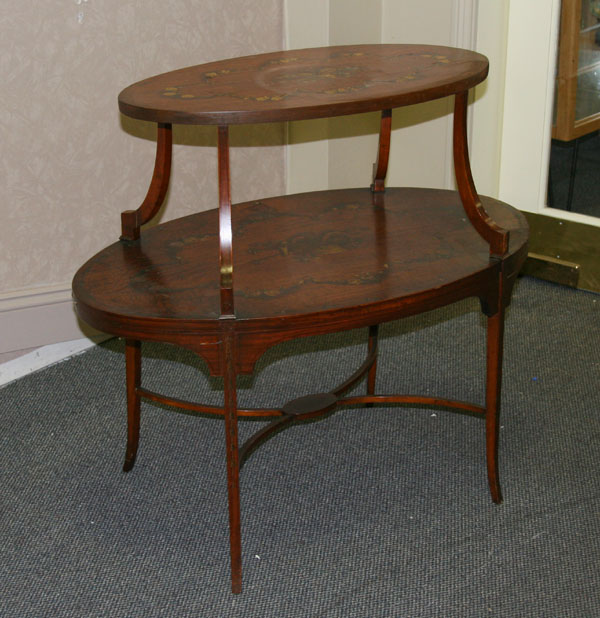 Appraisal: Two tier Continental fruitwood oval table with hand painted florals