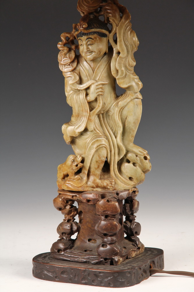 Appraisal: CHINESE SOAPSTONE FIGURE AS A LAMP - Circa s Electric