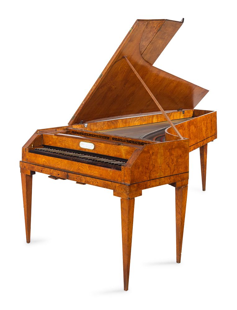 Appraisal: An Austrian Enamel Inset Burlwood Harpsichord An Austrian Enamel Inset