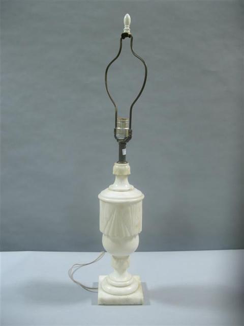 Appraisal: ALABASTER TABLE LAMP Carved as a baluster vase set atop