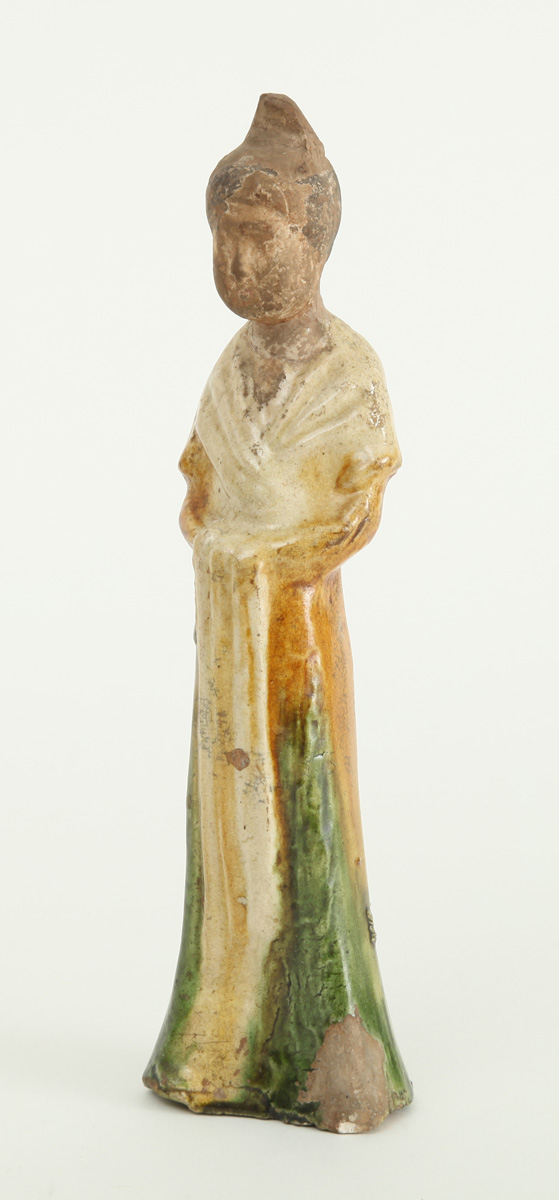 Appraisal: TANG TYPE PART SANCAI-GLAZED POTTERY FIGURE OF A FEMALE MOURNER