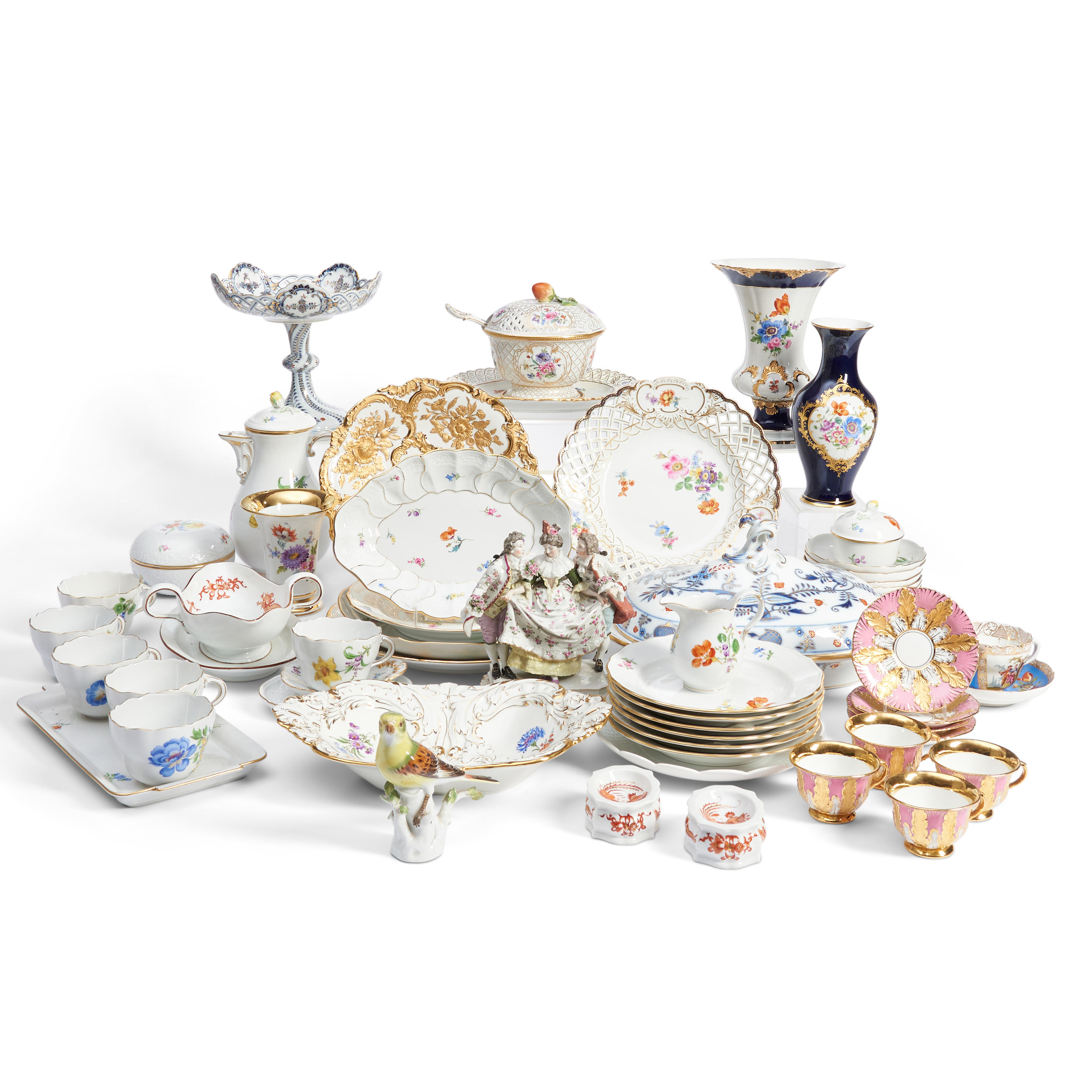 Appraisal: LARGE GROUP OF MEISSEN TABLEWARE including a gilt-decorated covered vegetable