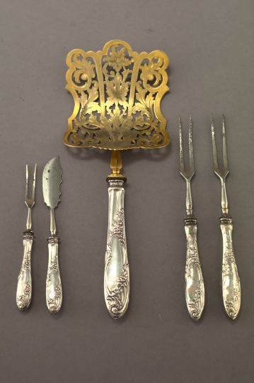 Appraisal: German Cased Five-Piece Silver-Handled Serving Set fourth quarter th century