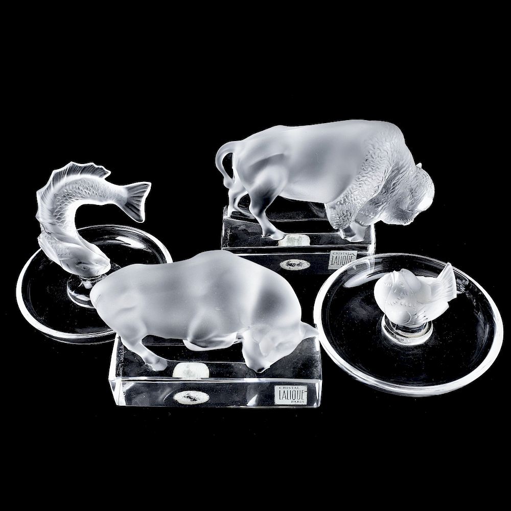 Appraisal: Lalique Glass Lot Four Piece Lalique Glass Lot Includes Bison