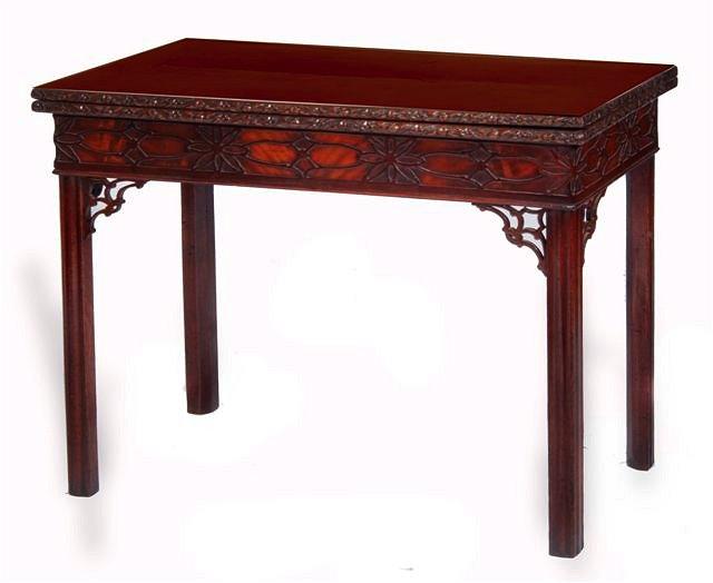 Appraisal: A GEORGE III MAHOGANY CHIPPENDALE DESIGN FOLD-OVER CARD TABLE with