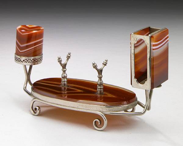 Appraisal: Banded Agate Smoking Set circa - Idar-Oberstein Germany Fabricated from