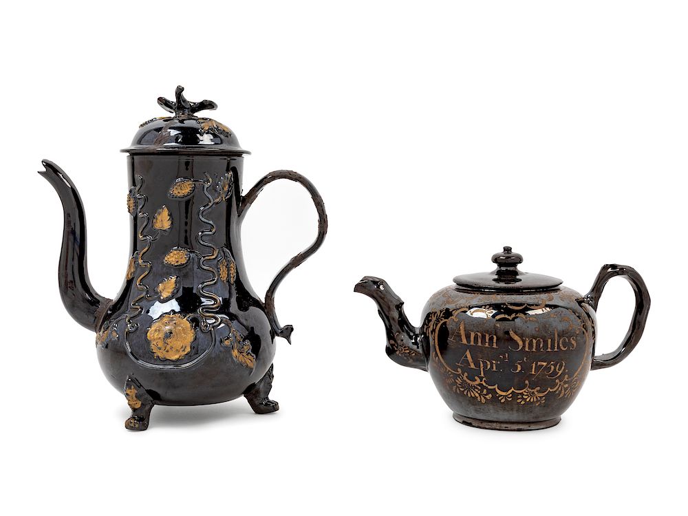 Appraisal: A Staffordshire or Lancashire Blackware Teapot and a Similar Coffee