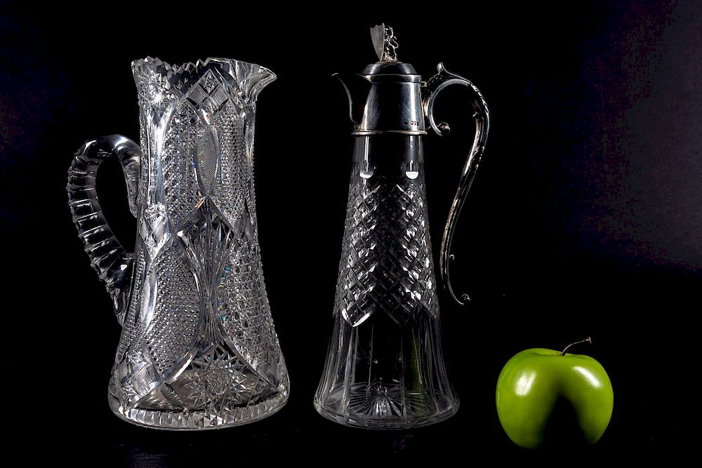 Appraisal: Two Cut Glass Pitchers One Sterling Mounted Late th Century