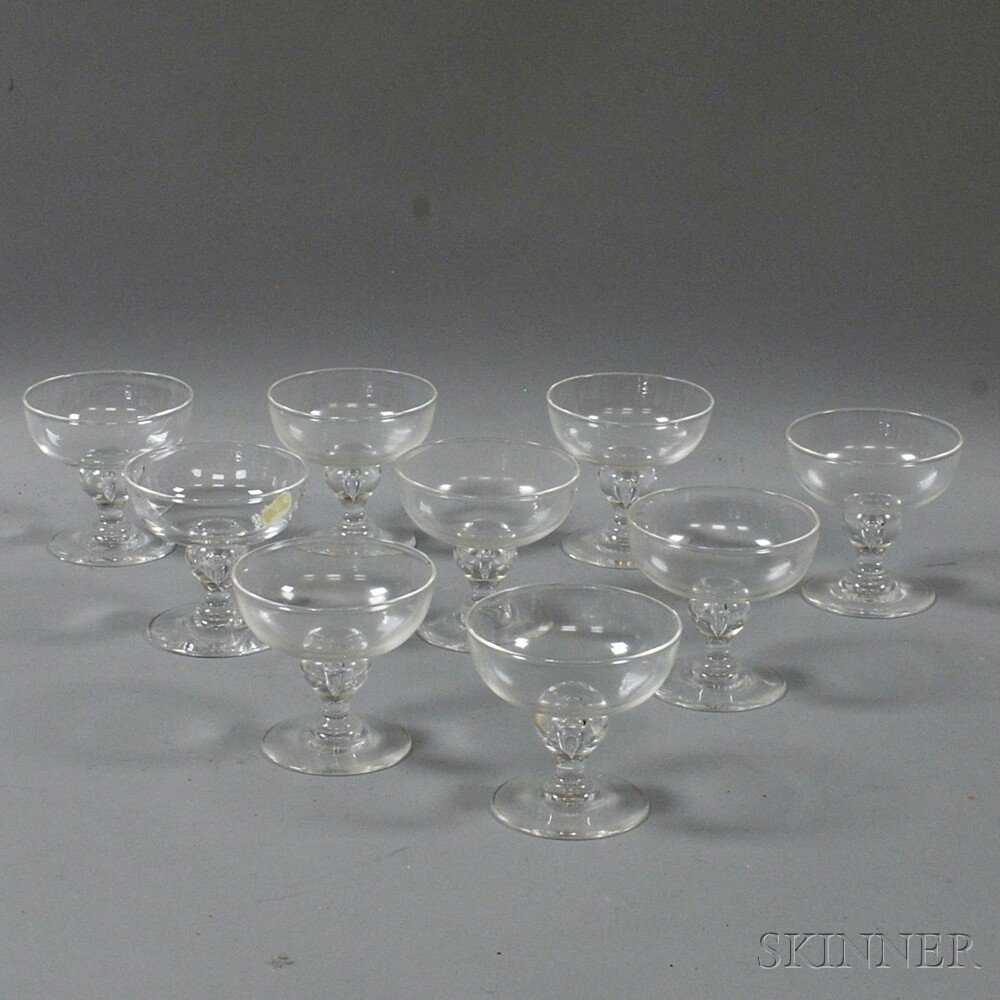 Appraisal: Nine Steuben Champagne Glasses the cups on baluster-form standards ht