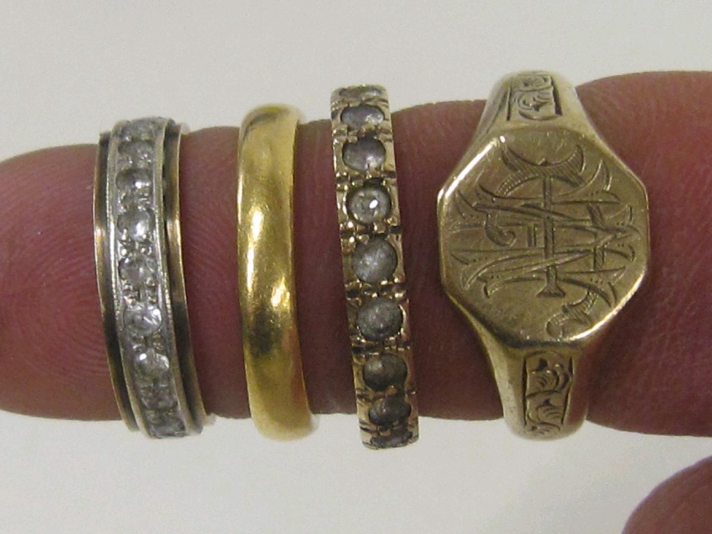 Appraisal: Lot comprising ct gold wedding band gms two gem set