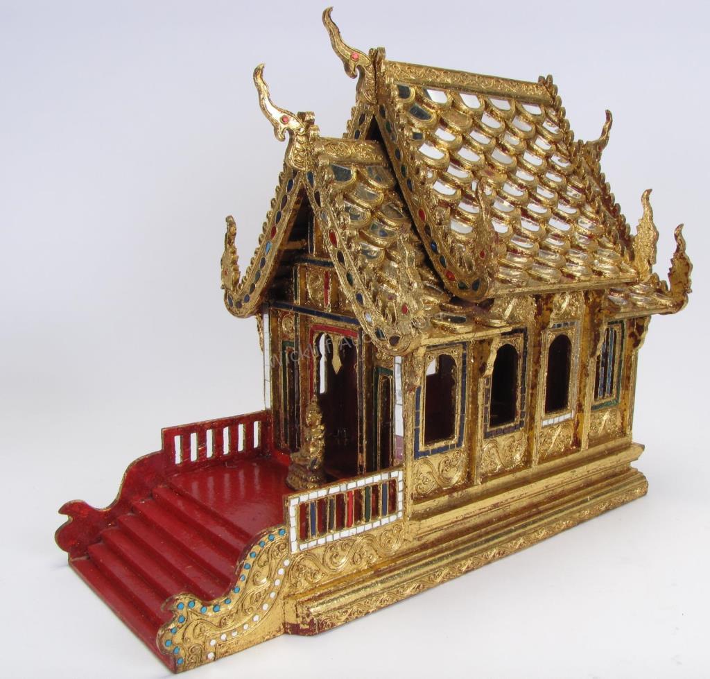 Appraisal: Ornate Wood Carved Buddhist Temple highly decorated temple with gold