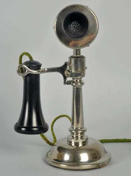 Appraisal: Sterling Tapered Shaft Telephone Circa Nickeled brass Unmarked beveled transmitter