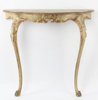 Appraisal: Gilded console table with paint decorated top Baroque style paint