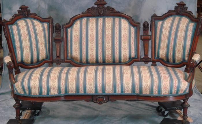 Appraisal: Three piece carved walnut Victorian Renaissance Revival parlor set triple