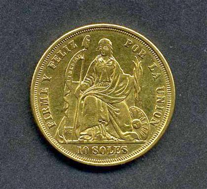 Appraisal: piece Gold Coin Peru soles Light even wear