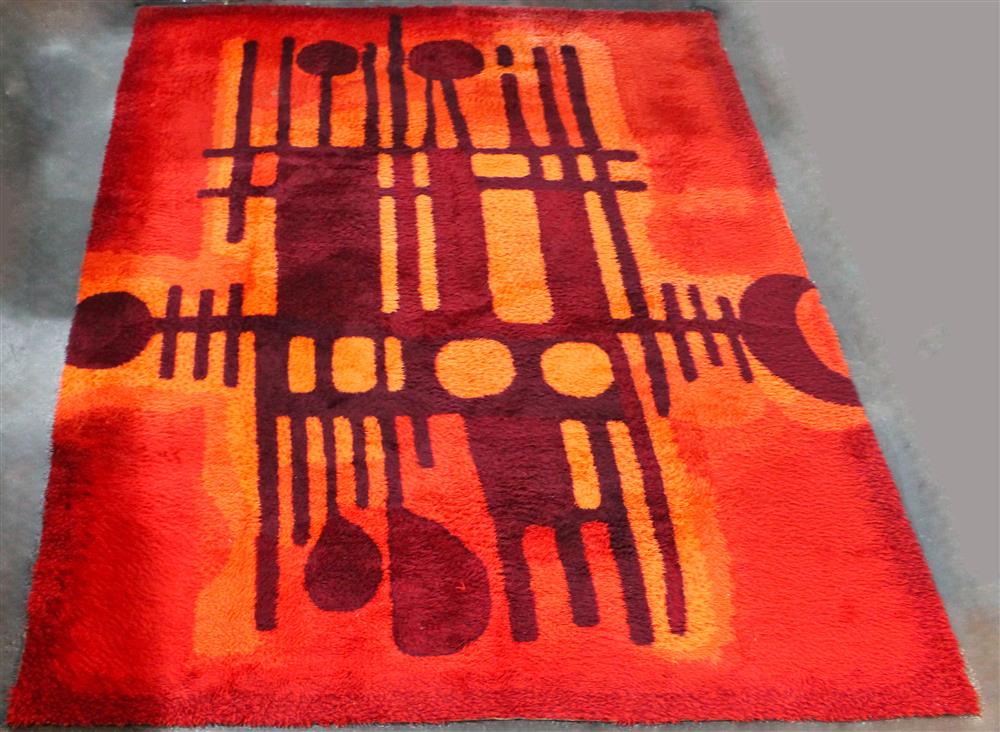 Appraisal: MID-CENTURY DANISH RYA WOOL RUG in shag style in orange