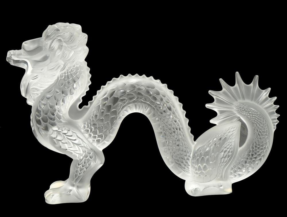 Appraisal: Large Lalique dragon in clear and frosted crystal with 'Lalique