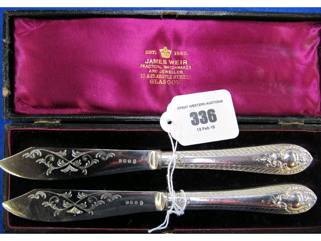 Appraisal: Cased pair of EP butter knives