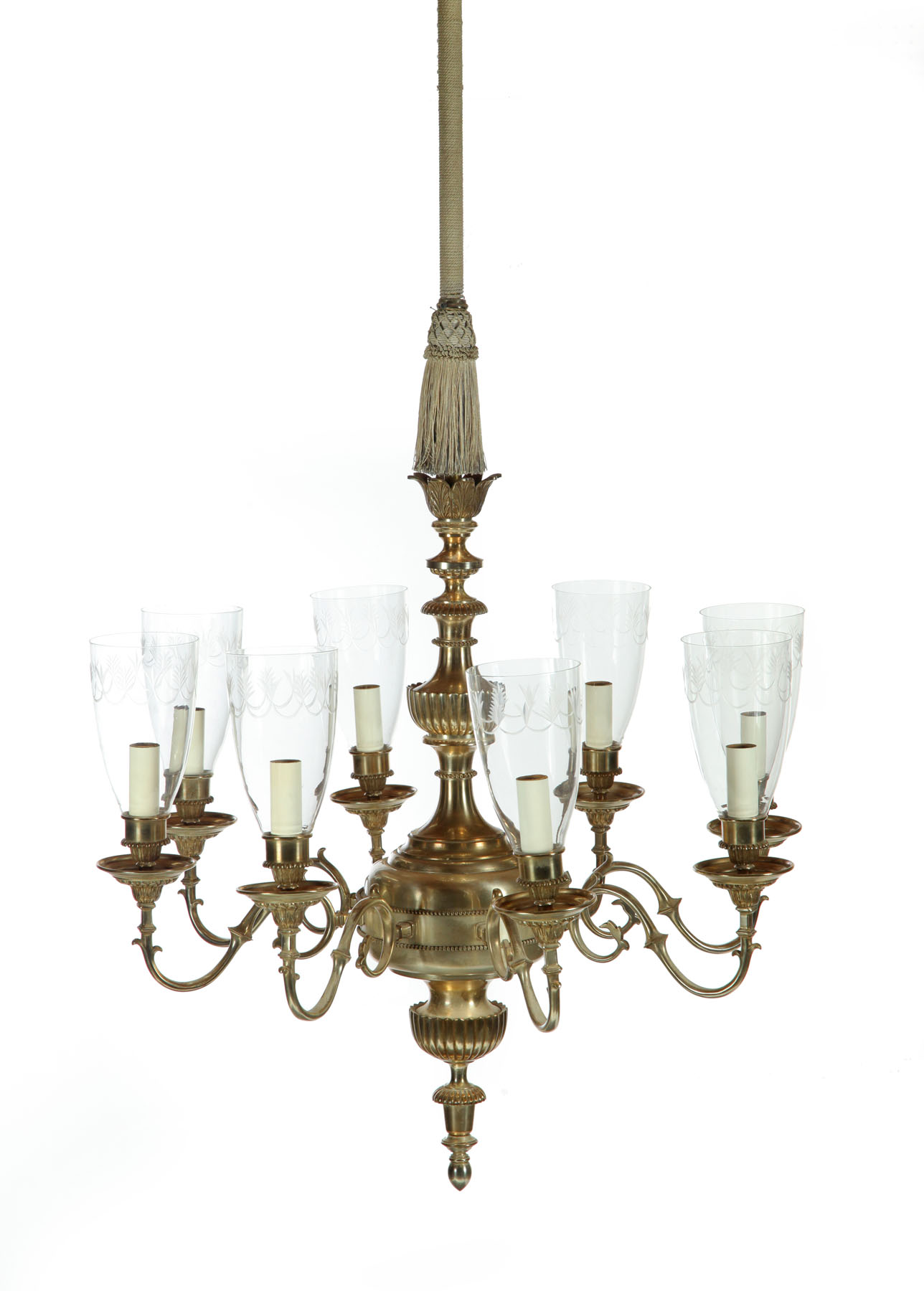 Appraisal: THREE CHANDELIERS AND SIX MATCHING SCONCES American th century nickel