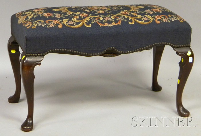 Appraisal: Queen Anne-style Needlepoint Upholstered Carved Mahogany Bench ht lg wd