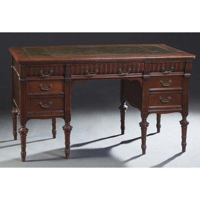 Appraisal: Diminutive English Carved Mahogany Desk c the rounded corner stepped