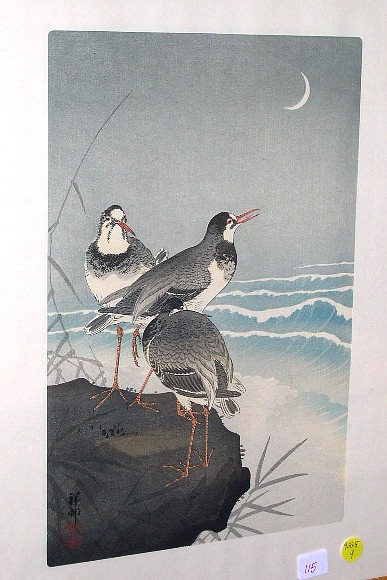 Appraisal: Ohara Koson Japanese - color woodblock print Three Plovers on