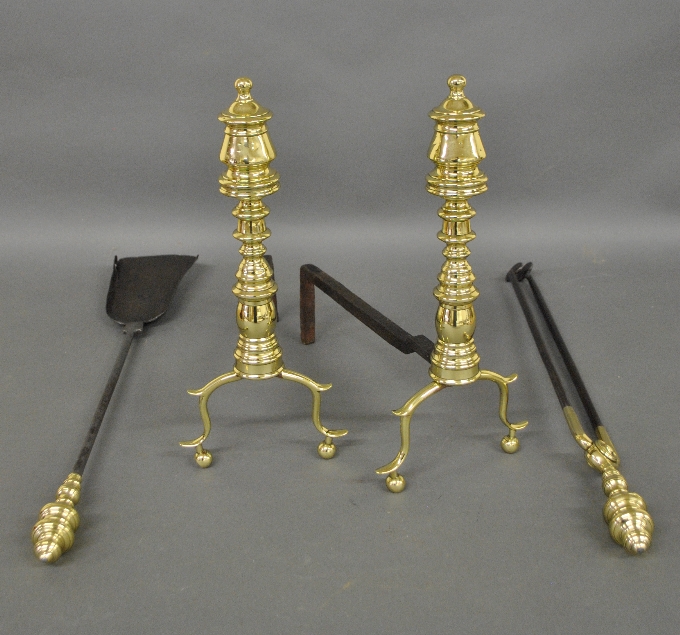 Appraisal: - Pair of Federal brass andirons h x w together