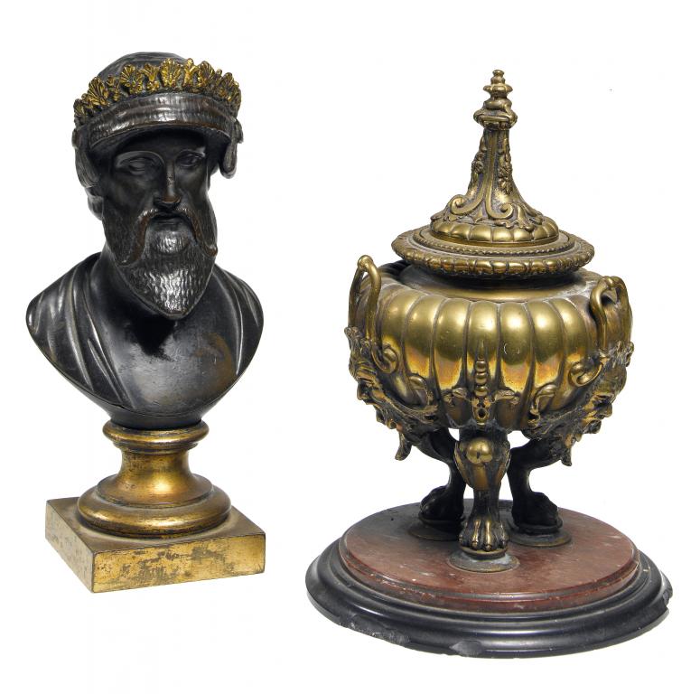 Appraisal: A PARCEL GILT BRONZE BUST OF PYTHAGORAS cm h th