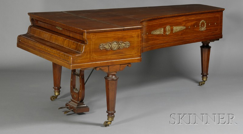 Appraisal: French Empire Fruitwood Marquetry-inlaid Rosewood and Bronze-mounted Piano early th