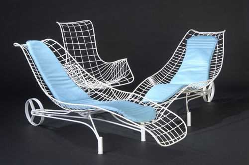 Appraisal: VLADIMIR KAGAN Three Capricorn white enameled wire lounge chairs x