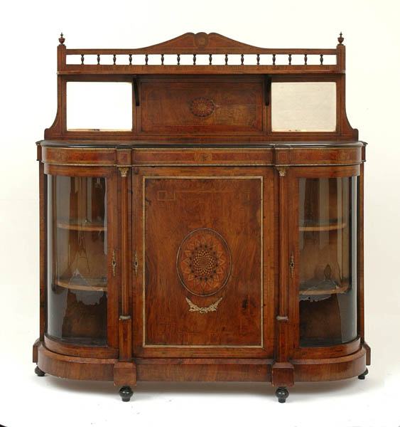 Appraisal: A VICTORIAN BURR WALNUT AND MARQUETRY CREDENZA The gallery edged