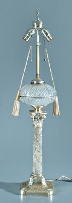 Appraisal: Cut glass and silver plated lamp cut glass font above