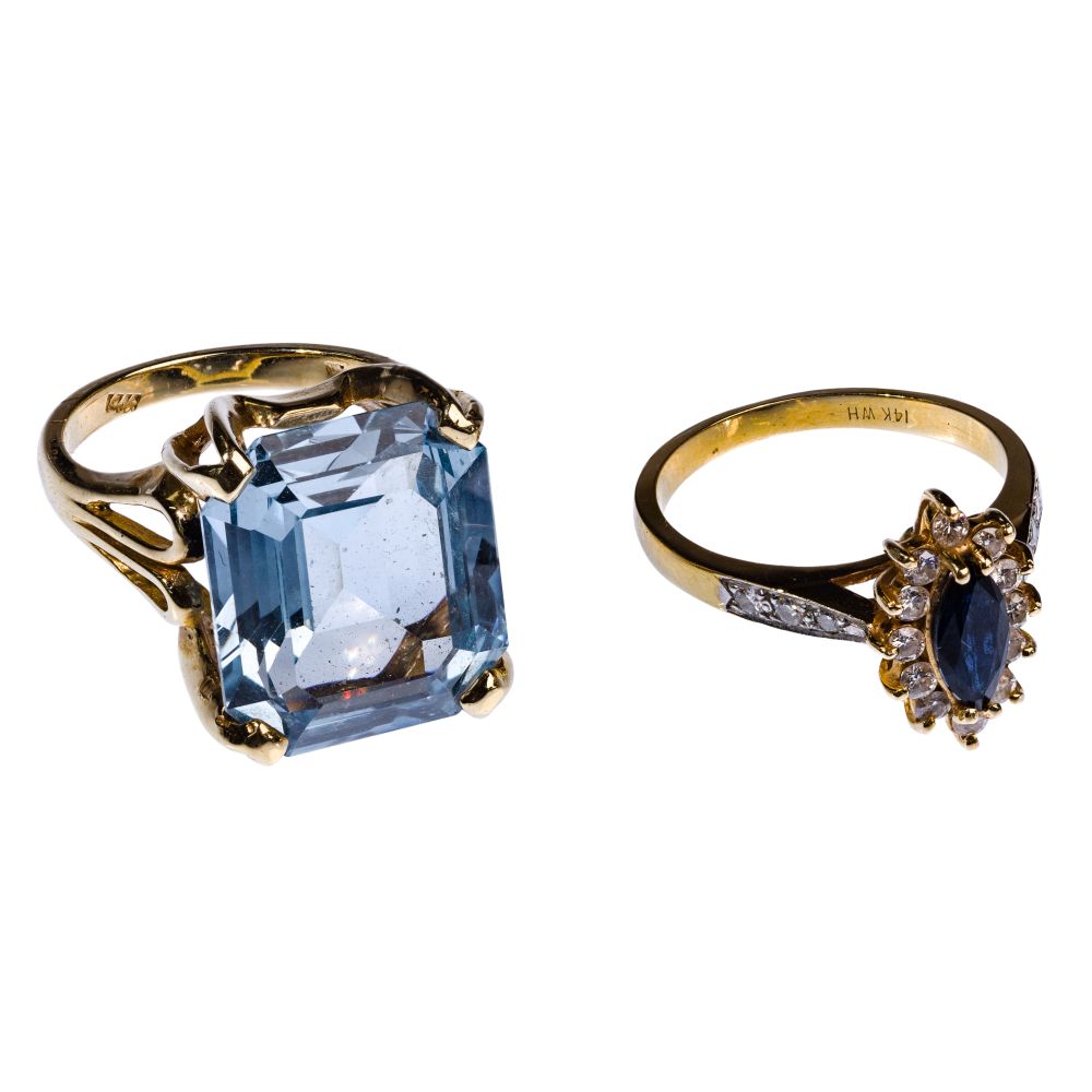 Appraisal: K YELLOW GOLD AND GEMSTONE RINGS items including a solitaire