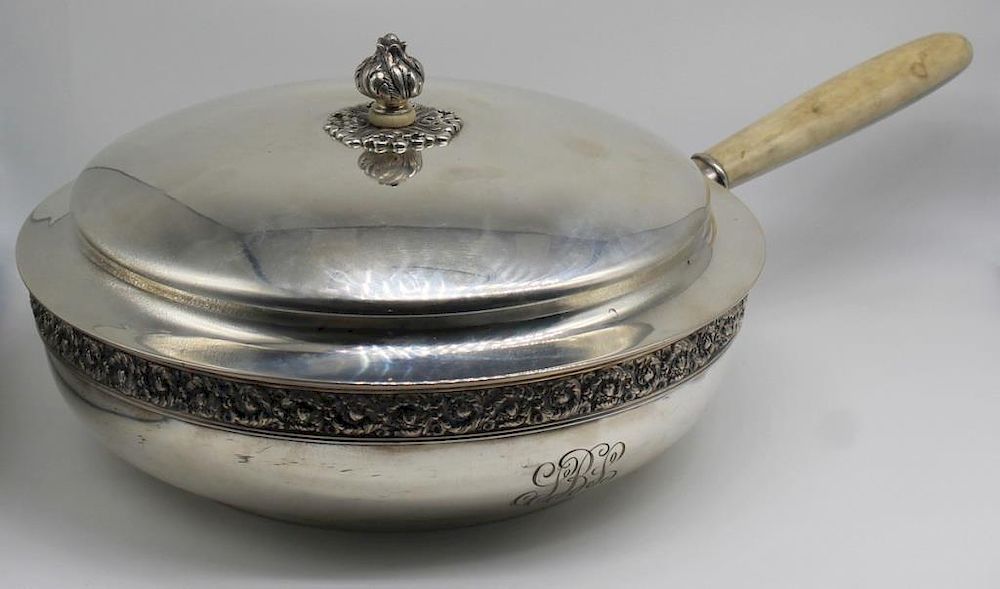 Appraisal: STERLING Tiffany Co Sterling Chafing Dish With scrolling acanthus leaf