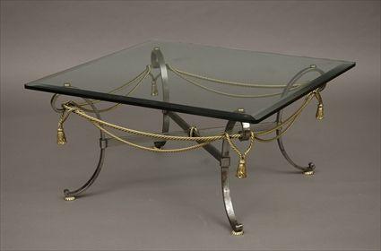 Appraisal: Glass Top Low Table with Iron Swag Decoration