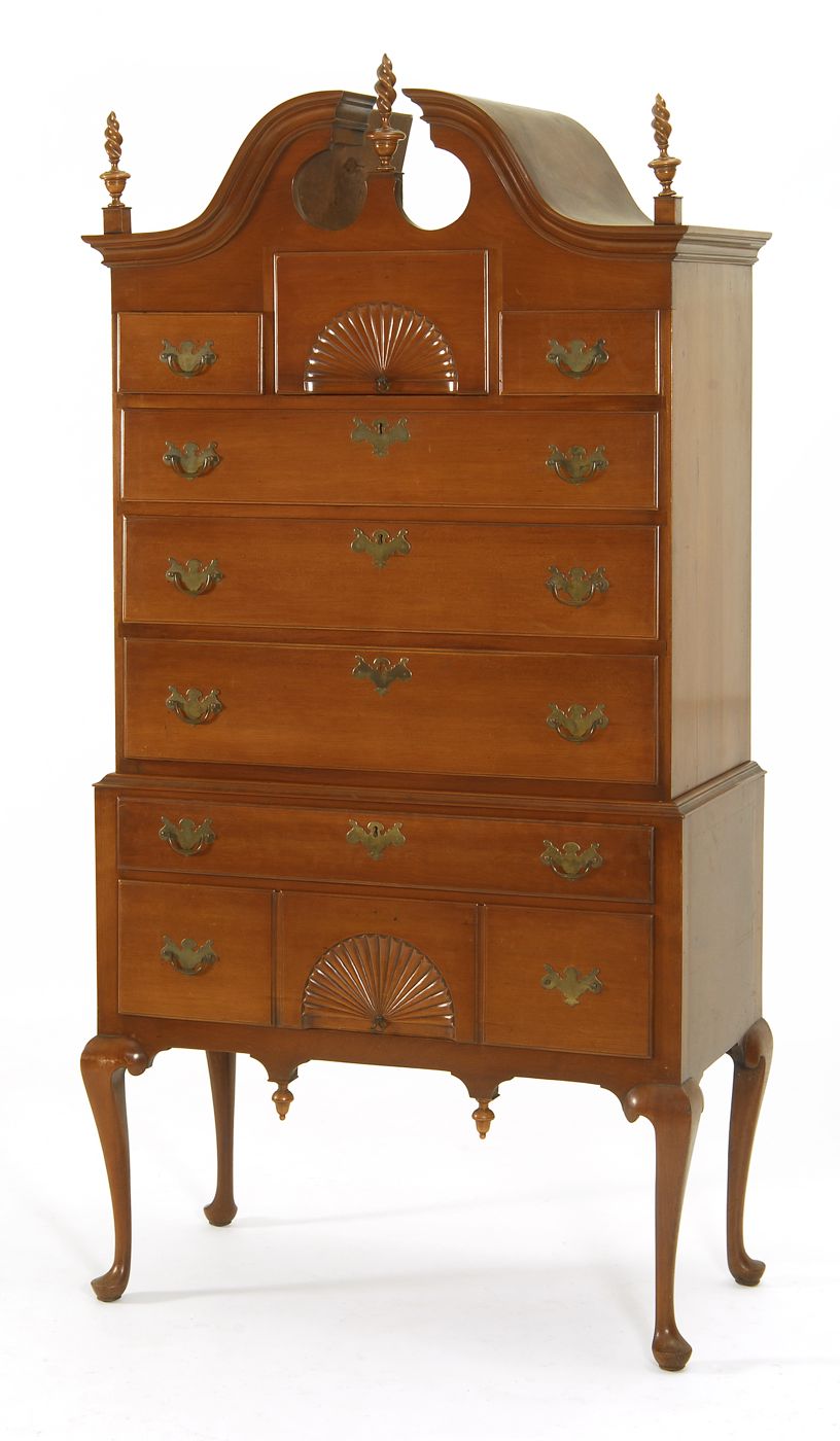 Appraisal: ANTIQUE AMERICAN QUEEN ANNE BONNET-TOP HIGHBOY Connecticut Circa In cherry