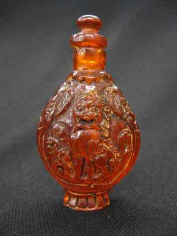 Appraisal: Chinese Amber Snuff Bottle foo dog design - '' excellent