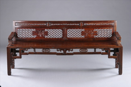 Appraisal: CHINESE WALNUT BENCH th century Shanxi province Openwork back -