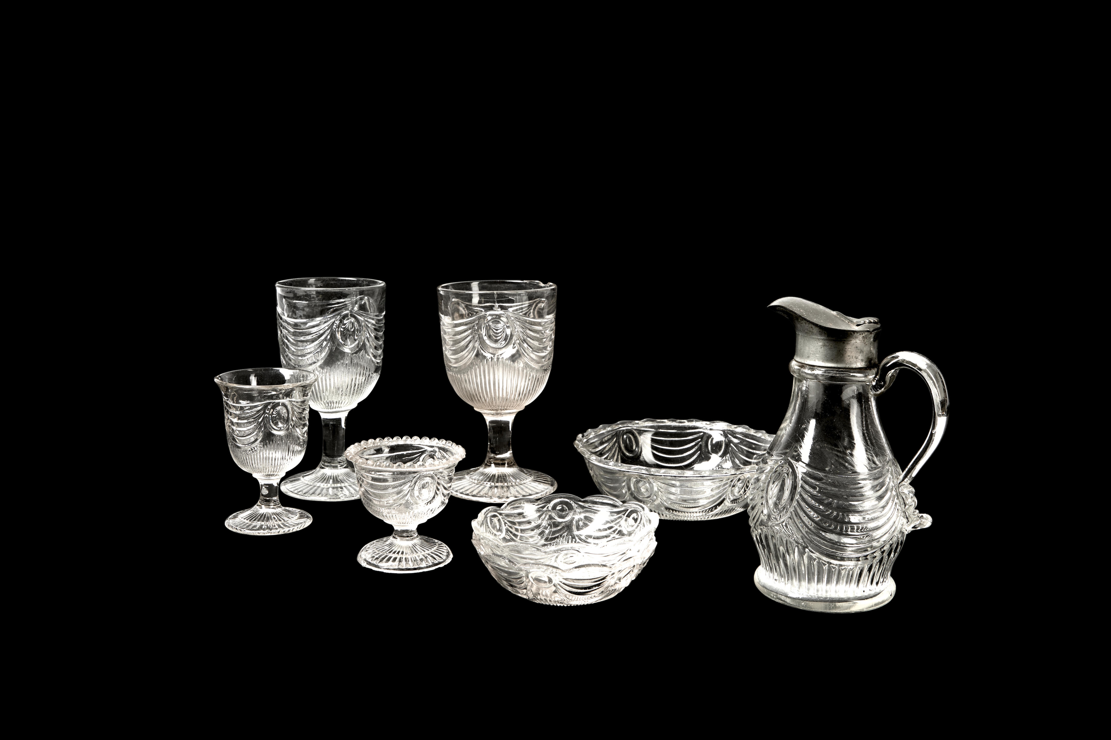 Appraisal: Eight Pieces of Early American Colorless Lincoln Drape Pressed Glassware