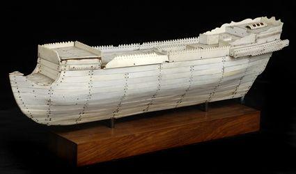 Appraisal: BONE MODEL OF A SHIP'S HULL The deck with pricket