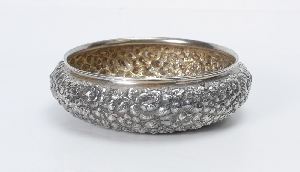 Appraisal: DAVIS GALT REPOUSSE STERLING SILVER BOWL Floral and foliate scroll