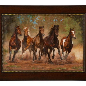 Appraisal: Chris Cummings American st Century Untitled Wild Horses oil on