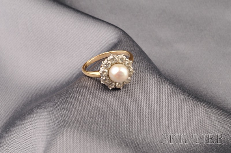 Appraisal: Edwardian Pearl and Diamond Ring set with a pearl measuring