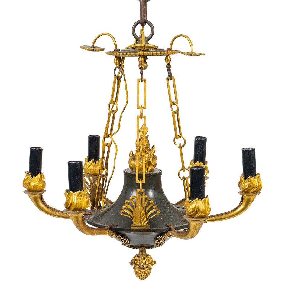 Appraisal: A Napoleon III Style Black Enamel and Gilt Metal Six-Light