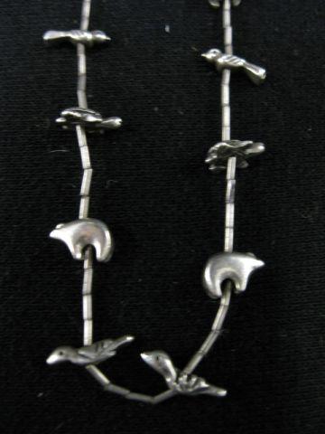 Appraisal: Indian Sterling Silver Fetish Necklace bear bird turtle decor long