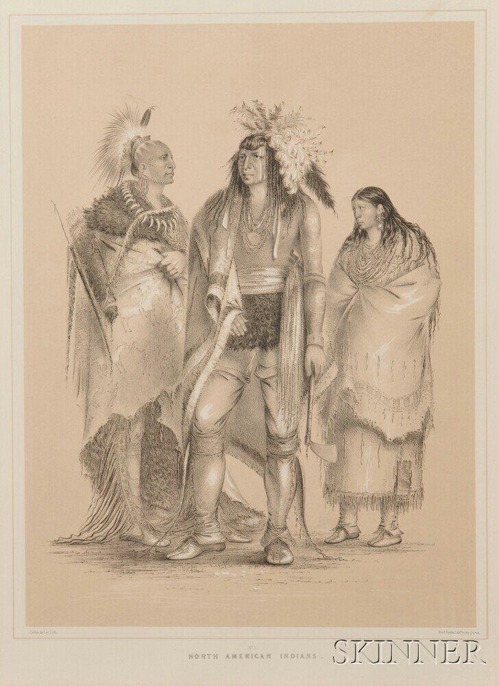 Appraisal: Two Uncolored Lithographs by George Catlin - the first Assiniboine