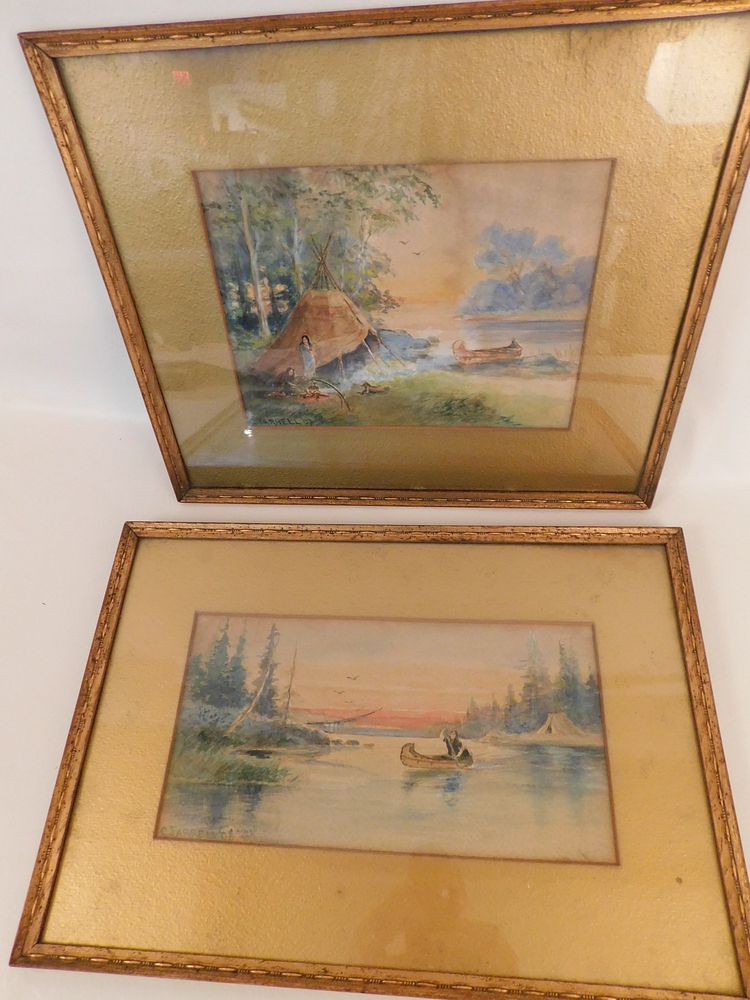 Appraisal: NATIVE AMERICAN PAINTINGS BY FARRELL Lot of antique watercolor paintings