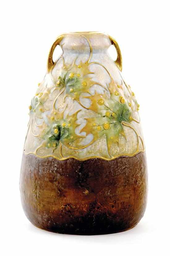 Appraisal: Riessner Kessell Amphora vase circa round narrow rim flanked by