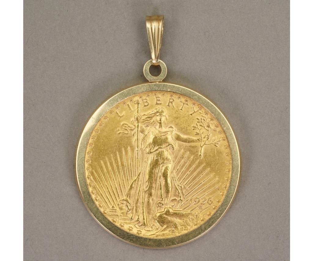 Appraisal: St Gaudens Lady Liberty gold coin with mount with initials