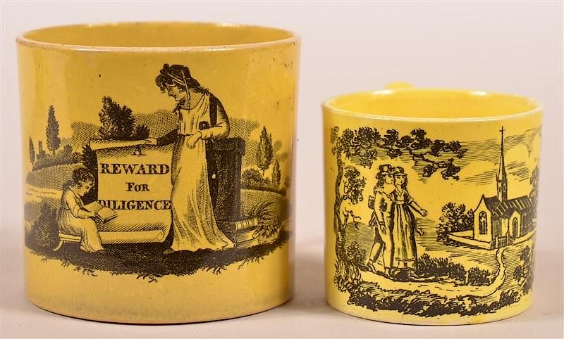 Appraisal: Two Canary Yellow Black Transfer Child's Mugs Two Canary Yellow